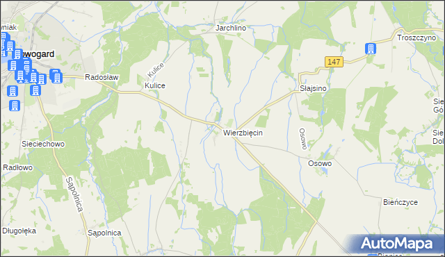 mapa Wierzbięcin gmina Nowogard, Wierzbięcin gmina Nowogard na mapie Targeo