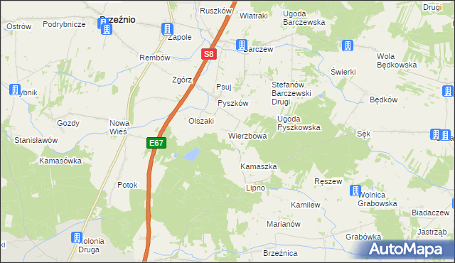 mapa Wierzbowa gmina Brzeźnio, Wierzbowa gmina Brzeźnio na mapie Targeo