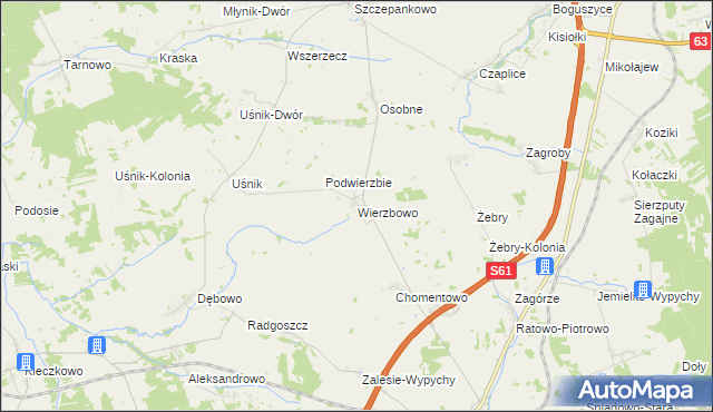 mapa Wierzbowo gmina Śniadowo, Wierzbowo gmina Śniadowo na mapie Targeo