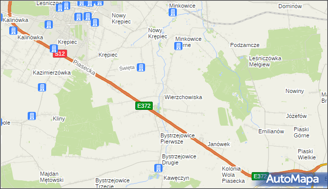 mapa Wierzchowiska gmina Piaski, Wierzchowiska gmina Piaski na mapie Targeo