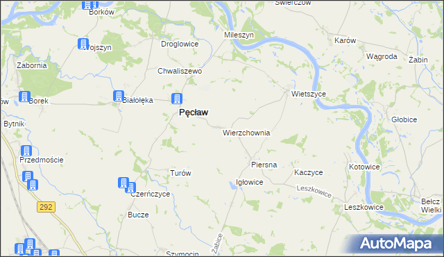 mapa Wierzchownia gmina Pęcław, Wierzchownia gmina Pęcław na mapie Targeo