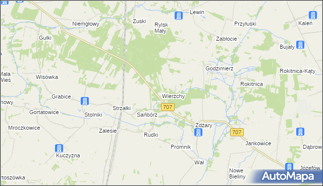 mapa Wierzchy gmina Nowe Miasto nad Pilicą, Wierzchy gmina Nowe Miasto nad Pilicą na mapie Targeo