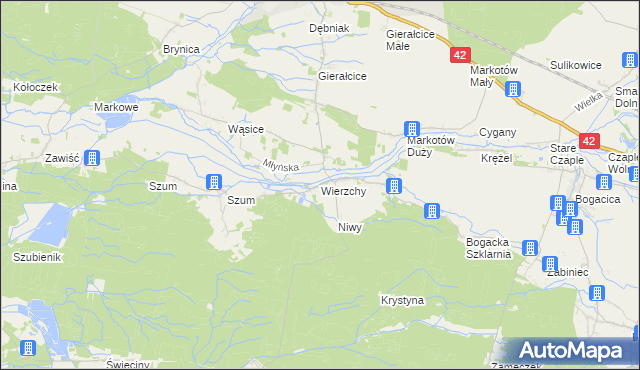 mapa Wierzchy gmina Wołczyn, Wierzchy gmina Wołczyn na mapie Targeo