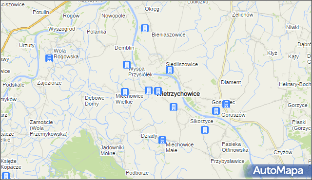 mapa Wietrzychowice powiat tarnowski, Wietrzychowice powiat tarnowski na mapie Targeo