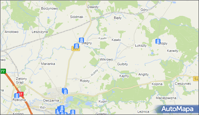mapa Wikrowo gmina Pasłęk, Wikrowo gmina Pasłęk na mapie Targeo