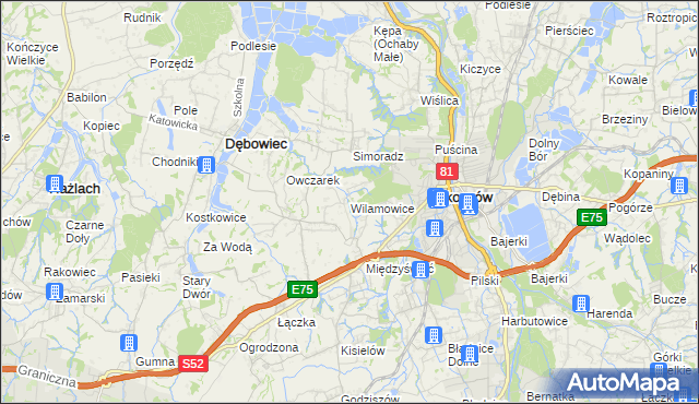 mapa Wilamowice gmina Skoczów, Wilamowice gmina Skoczów na mapie Targeo
