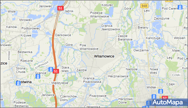 mapa Wilamowice powiat bielski, Wilamowice powiat bielski na mapie Targeo