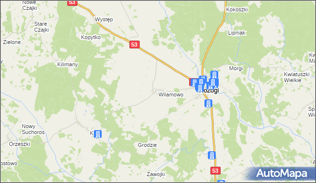 mapa Wilamowo gmina Rozogi, Wilamowo gmina Rozogi na mapie Targeo