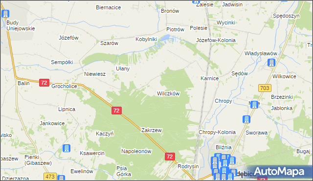 mapa Wilczków gmina Poddębice, Wilczków gmina Poddębice na mapie Targeo