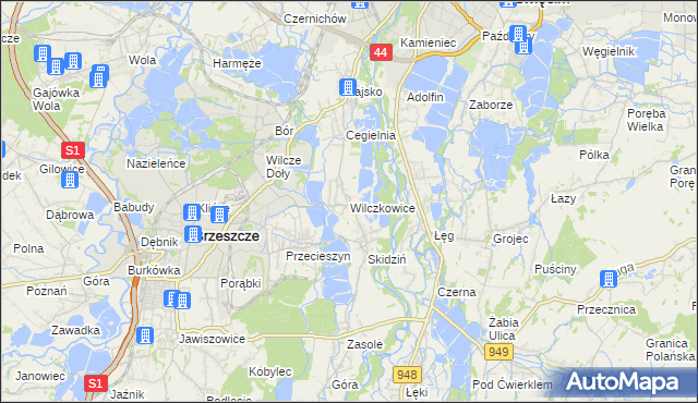 mapa Wilczkowice gmina Brzeszcze, Wilczkowice gmina Brzeszcze na mapie Targeo