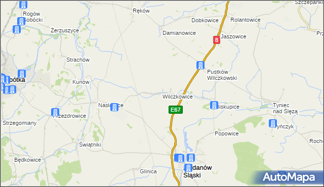 mapa Wilczkowice gmina Jordanów Śląski, Wilczkowice gmina Jordanów Śląski na mapie Targeo