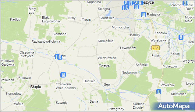 mapa Wilczkowice gmina Radoszyce, Wilczkowice gmina Radoszyce na mapie Targeo