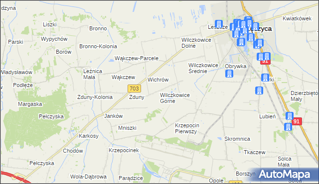 mapa Wilczkowice Górne gmina Łęczyca, Wilczkowice Górne gmina Łęczyca na mapie Targeo