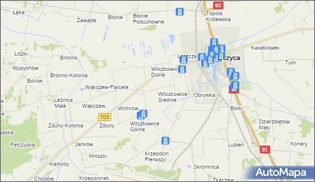 mapa Wilczkowice Średnie, Wilczkowice Średnie na mapie Targeo