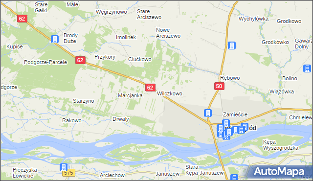 mapa Wilczkowo gmina Wyszogród, Wilczkowo gmina Wyszogród na mapie Targeo