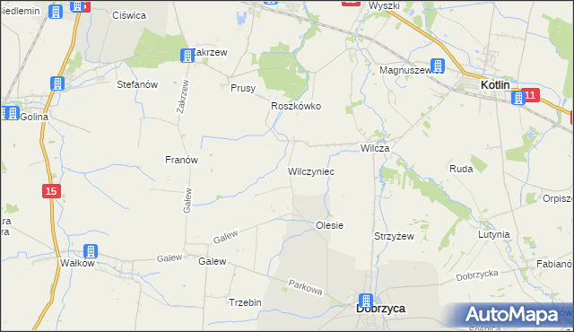 mapa Wilczyniec gmina Jarocin, Wilczyniec gmina Jarocin na mapie Targeo