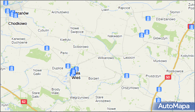 mapa Wilkanowo gmina Mała Wieś, Wilkanowo gmina Mała Wieś na mapie Targeo