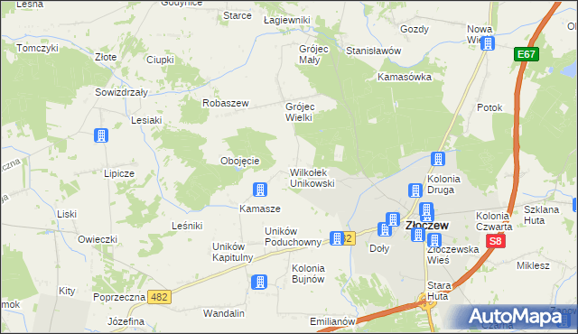 mapa Wilkołek Unikowski, Wilkołek Unikowski na mapie Targeo