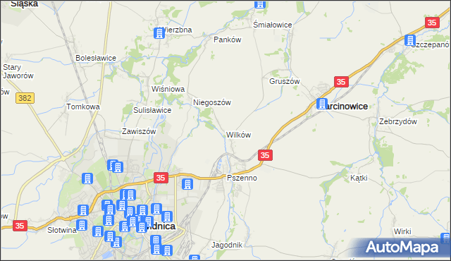mapa Wilków gmina Świdnica, Wilków gmina Świdnica na mapie Targeo