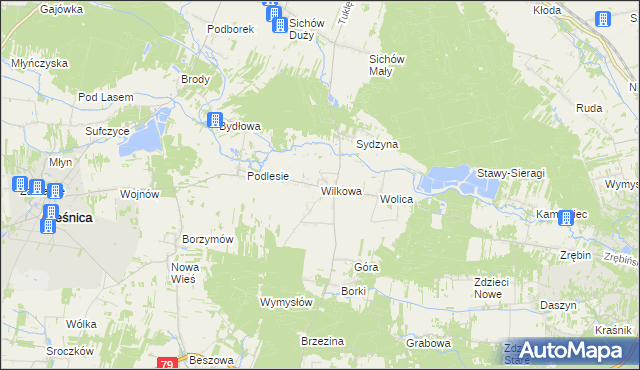 mapa Wilkowa gmina Łubnice, Wilkowa gmina Łubnice na mapie Targeo