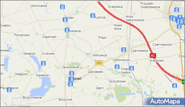 mapa Wilkowice gmina Choceń, Wilkowice gmina Choceń na mapie Targeo