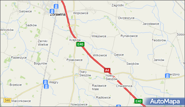 mapa Wilkowice gmina Żórawina, Wilkowice gmina Żórawina na mapie Targeo