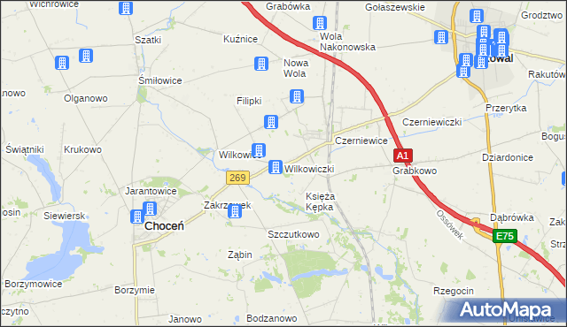 mapa Wilkowiczki gmina Choceń, Wilkowiczki gmina Choceń na mapie Targeo