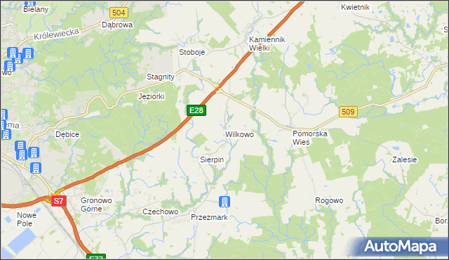 mapa Wilkowo gmina Milejewo, Wilkowo gmina Milejewo na mapie Targeo