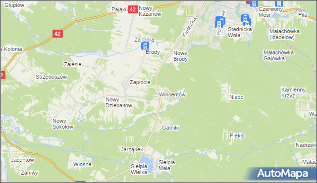 mapa Wincentów gmina Końskie, Wincentów gmina Końskie na mapie Targeo