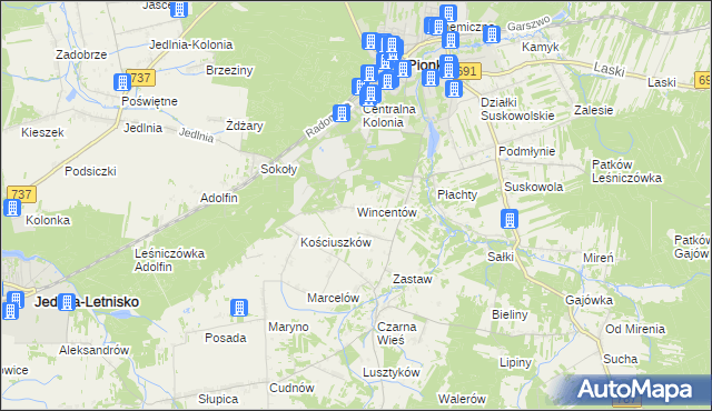 mapa Wincentów gmina Pionki, Wincentów gmina Pionki na mapie Targeo