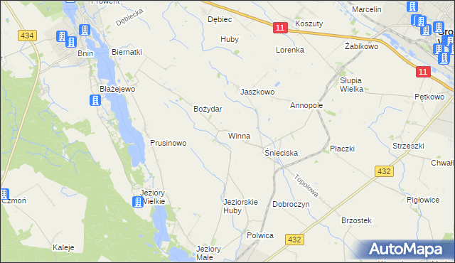 mapa Winna gmina Zaniemyśl, Winna gmina Zaniemyśl na mapie Targeo