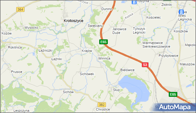 mapa Winnica gmina Krotoszyce, Winnica gmina Krotoszyce na mapie Targeo