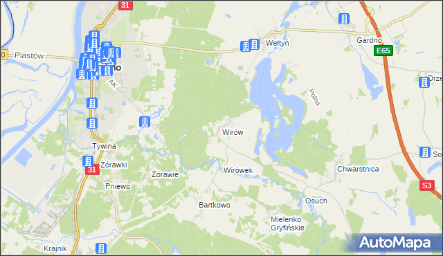 mapa Wirów gmina Gryfino, Wirów gmina Gryfino na mapie Targeo