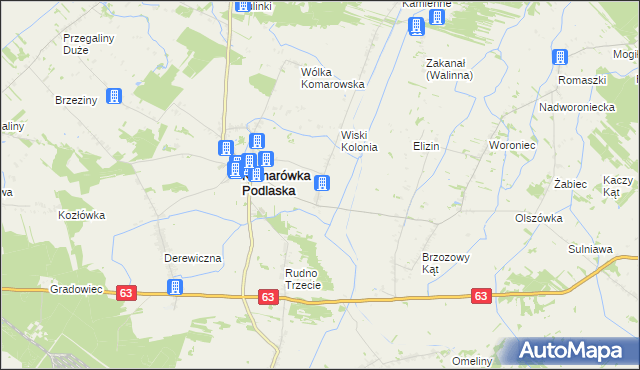 mapa Wiski gmina Komarówka Podlaska, Wiski gmina Komarówka Podlaska na mapie Targeo