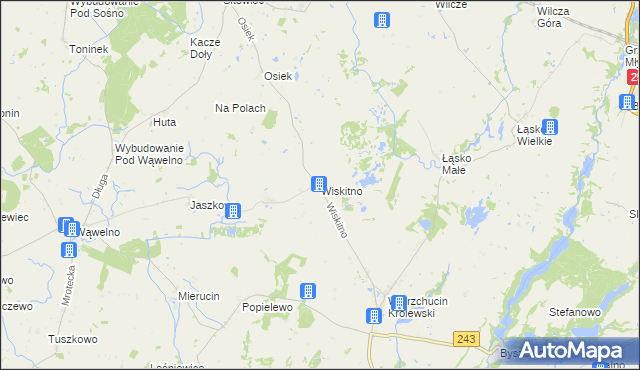 mapa Wiskitno gmina Koronowo, Wiskitno gmina Koronowo na mapie Targeo