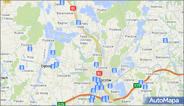 mapa Wiślica gmina Skoczów, Wiślica gmina Skoczów na mapie Targeo