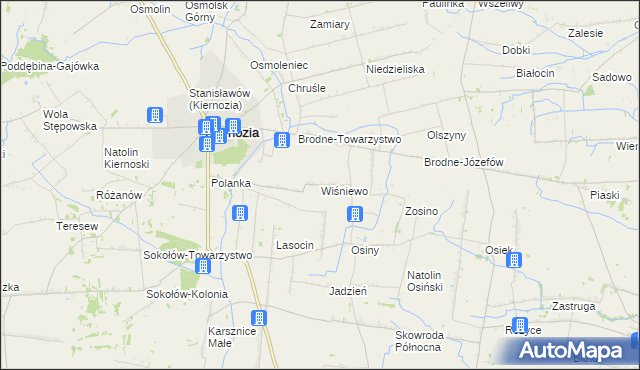 mapa Wiśniewo gmina Kiernozia, Wiśniewo gmina Kiernozia na mapie Targeo