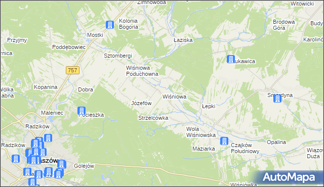 mapa Wiśniowa gmina Staszów, Wiśniowa gmina Staszów na mapie Targeo