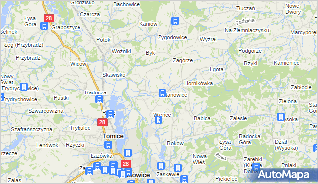 mapa Witanowice gmina Tomice, Witanowice gmina Tomice na mapie Targeo