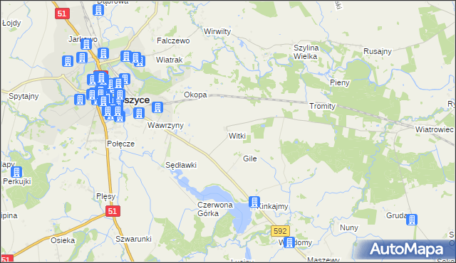 mapa Witki gmina Bartoszyce, Witki gmina Bartoszyce na mapie Targeo