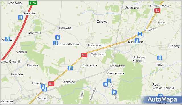 mapa Witkowice gmina Kłomnice, Witkowice gmina Kłomnice na mapie Targeo