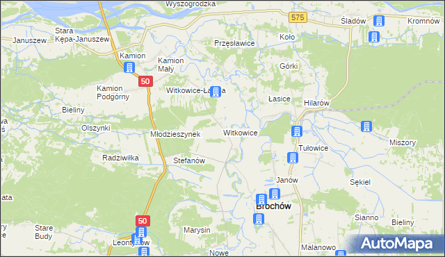 mapa Witkowice gmina Młodzieszyn, Witkowice gmina Młodzieszyn na mapie Targeo