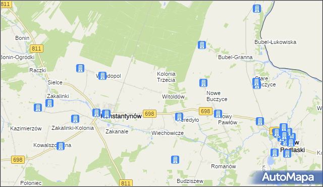 mapa Witoldów gmina Konstantynów, Witoldów gmina Konstantynów na mapie Targeo