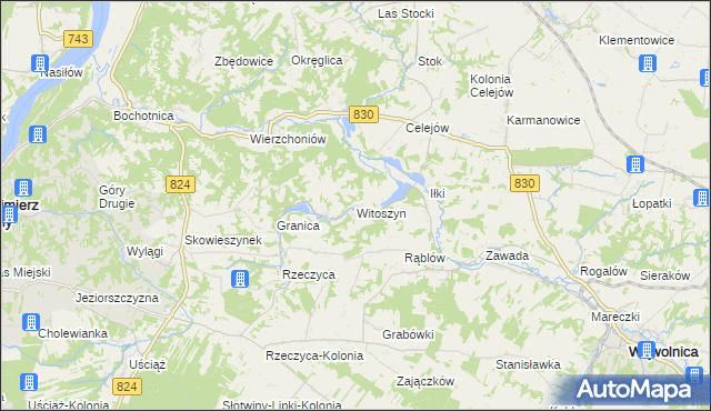 mapa Witoszyn gmina Kazimierz Dolny, Witoszyn gmina Kazimierz Dolny na mapie Targeo