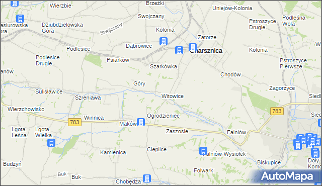 mapa Witowice gmina Charsznica, Witowice gmina Charsznica na mapie Targeo