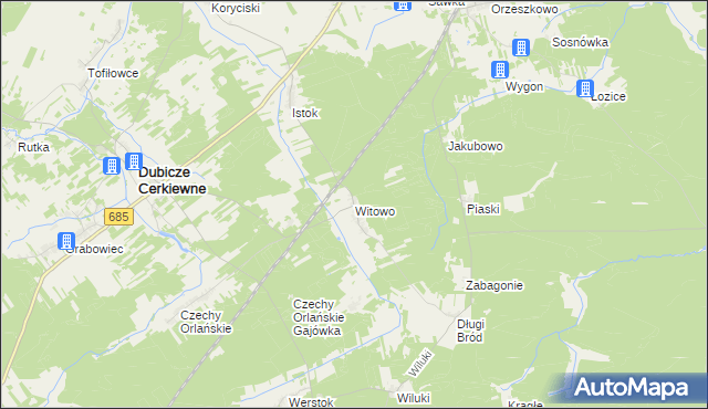 mapa Witowo gmina Dubicze Cerkiewne, Witowo gmina Dubicze Cerkiewne na mapie Targeo