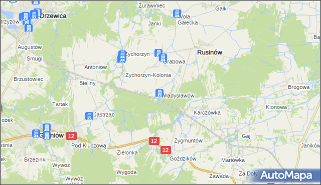 mapa Władysławów gmina Rusinów, Władysławów gmina Rusinów na mapie Targeo