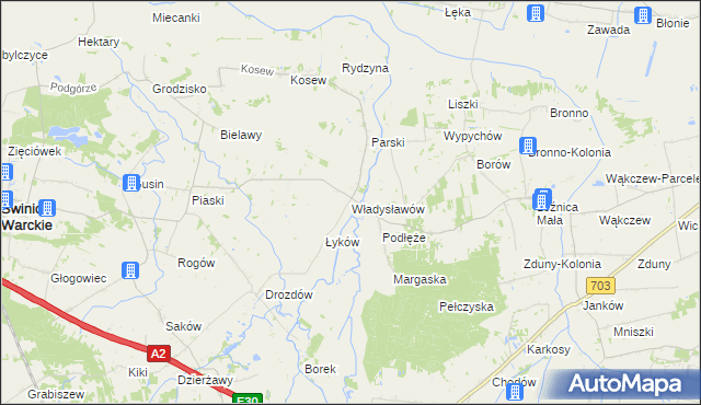 mapa Władysławów gmina Świnice Warckie, Władysławów gmina Świnice Warckie na mapie Targeo