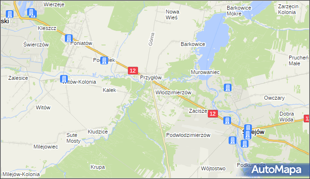 mapa Włodzimierzów gmina Sulejów, Włodzimierzów gmina Sulejów na mapie Targeo