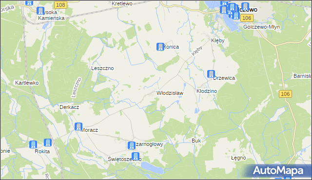 mapa Włodzisław gmina Przybiernów, Włodzisław gmina Przybiernów na mapie Targeo